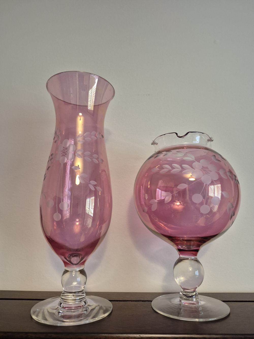 Pink Etched Glass Pedestal Vase - Home Accents
